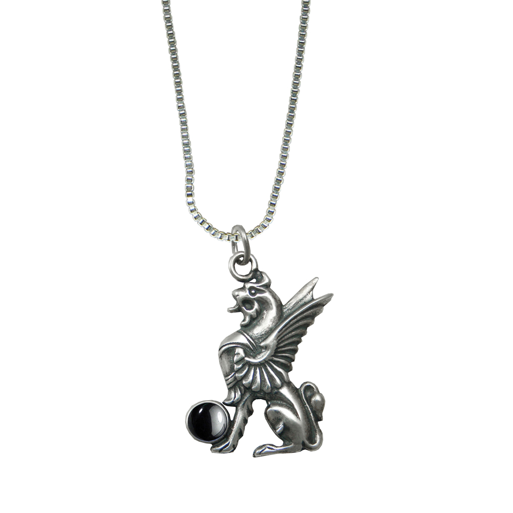 Sterling Silver Regal Griffin Pendant With Hematite